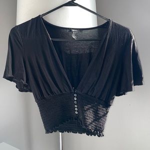 Black Short Sleeve Crop Top